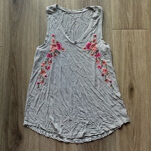 Black and white striped embroidered tank top